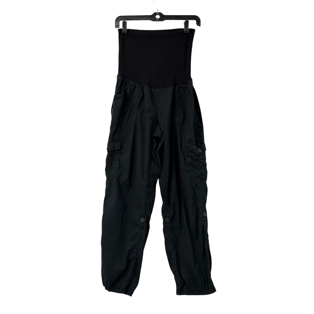 Motherhood Maternity Womens Stretch Cargo Pants Black Roll Tab Hem Full Belly XL